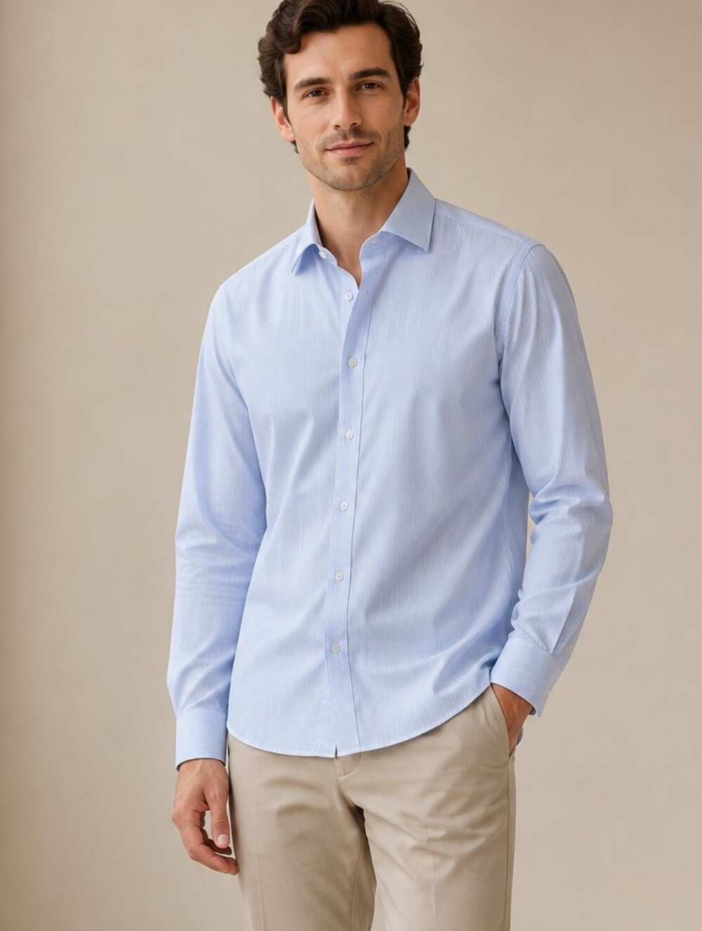 Banana Republic Men's Slim Fit Blue White Stripe Cotton Dress Shirt M 34/35